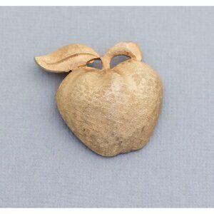 Vintage Golden Apple Gold Tone Fruit Forbidden Fruit Adam's Apple Brooch - C2
